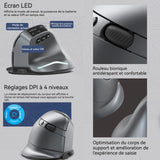 Souris ergonomique sans fil avce affichage numérique 2.4g silencieuse rechargeable design ergonomique optique souris verticale