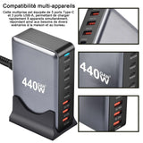 Multiprise multifonctionnel 440w pd 8 en 1 avec 5 typec et 3 USB charge rapide chargeur USB de bureau avec socle chargeur USB c