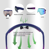 Lunette de cyclisme 33g hauteur des verres 62 mm lunettes de sport polarisées monoblocs avec revêtement coupe-vent cadre bleu