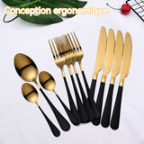 ouverts de table 16 PCS ensemble de 4 couverts de cuisine en acier inoxydable black gold vaisselle écologique pour 4 personnes