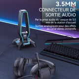 Support casque avec lumière rvb multifonctionnel 3 en 1 avec 3 stations d'accueil USB et 1 port chargement typec et prise casque