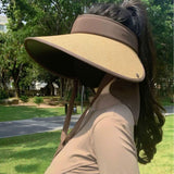 hapeau de plage vintage 60cm chapeau de protection solaire larges bords anti-UV brun cnvient pour la plage les voyages pique