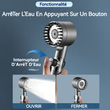 Pomme de douche pressurisée Mode 3 vitesses 4 cartouches filtrantes Tuyau 150cm Connexion universelle Pomme de douche pressurisée