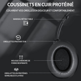 Casque bluetooth v5,3 autonomie extra-longue de 12 heures haut-parleur 40mm son surround commutation libre sans fil/câblé noir