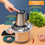 Hachoir a Viande Électrique 500W 6 lames 3 vitesses réglables capacité de 5 L acier inoxydable patin élastique antidérapant