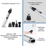 Tondeuse à poils de nez 400 mAh 4 en 1 rechargeable par USB compacte et portable avec coupe-poils de nez et tondeuse à sourcils