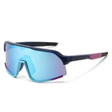 Lunette de cyclisme 33g hauteur des verres 62 mm lunettes de sport polarisées monoblocs avec revêtement coupe-vent cadre bleu