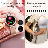 Montre intelligente féminin 170mAh 1,19 pouces Bluetooth 5.2 Fonction d'appel Charge magnétique IP68 Mode multi-sport imperméable Or