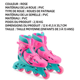 Roller enfant pvc 12x41.5x35.7cm rollers en ligne pour enfants bottes à roulettes réglables pour débutants rose enfants de 3-13 ans