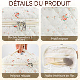 Trousse de toilette 3 pcs de Voyage Pour Femmes Volume élevé Petits motifs fleuris Matière coton À zip Trousse de Maquillage blanc