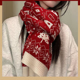 Écharpe en laine tricotée polyvalente rouge pour femmes, écharpe d'hiver mignonne et chaude pour étudiante, écharpe de noël