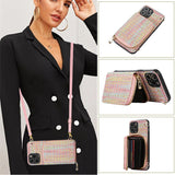 Étui en cuir pour téléphone portable avec fermeture éclair   iPhone 12Pro  Motif tissé  Inclinable  Plusieurs fentes pour cartes