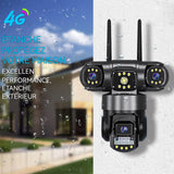 Caméra 4G 2MP 110x63x72cm Wi-Fi caméra de surveillance à trois objectifs et trois écrans facile à installer étanchéité IP66 noir