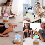 Humidificateur d'air 300ml nuages de pluie diffuseur d'huiles essentielles en bois avec gouttes d'eau 7 lumières LED de couleur
