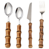 ouverts de table 4 pcs ménagère en acier inoxydable avec manche en bambou Comprend Couteau Fourchette Cuillère cuillère à café