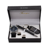Nouvel ensemble créatif de quatre pièces de montres, boutons de manchette, stylos, porte-clés, coffret cadeau compagnon pratique