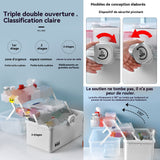 Boîte à pharmacie 3 niveaux grande trousse de premiers secours complète multifonctionnelle boîte de rangement avec couvercle blanc