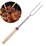 Fourchette télescopique en acier inoxydable pour barbecue extérieur Poignée en bois en forme de U Bâtons BBQ Bâtons BBQ