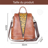 C Sac à dos en cuir de vache pour femmes 32x16x32cm étanche grande capacité avec poignée imprimé sac de voyage sac à dos décoratif