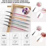 Pinceaux en détail à ongles 5 pièces stylo nail art pour le dessin au trait peinture et pointillé double embouts pinceaux ongle