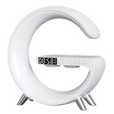 Réveil multifonctionnel 225x82x230mm connexion bluetooth voyant LED avec chargement de téléphone sans fil réveil de bureau blanc