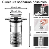 Bouchon evier cuisine 2pcs diamètre intérieur 33-40mm amovibles acier inoxydable filtre evier cuisine avec noyau ressort laiton