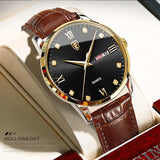 Montre d'élite d'affaires lumineuse étanche pour hommes montre à Quartz Ultra-mince montre de mode avec ceinture noire dorée
