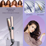 Lisseur Cheveux 2-en-1 multi-températures sélectionnables Fer a Boucler à chauffage rapide portable Boucleur avec grand écran LCD