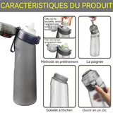 Bouteille d'eau 650ml avec 7 types de capsules de saveur de fruits Bouteille d'eau de sport adaptée aux sports de plein air noir