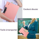 hemises A4 Rose givré Horizontal 235x320x15mm Dossier secrétaire PP+Métal Dossier pour tableau d'écriture Chemise à documents