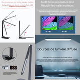 Lampe de bureau LED pliable alliage d'aluminium contrôle tactile 3 couleurs et 5 niveaux réglables sans fil pour enfants étudede