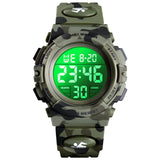 Montre pour enfant avec affichage lumineux bracelet en silicone alarme lumineuse LED montre de sport numérique de plein air verte