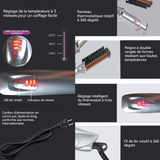 Brosse lissante pour cheveux 2-en-1 utilisation humide et sèche trois niveaux de réglage de la température peigne à lisser argent