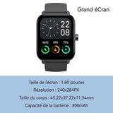 Montre connectée 1,80 pouces 240x284PX Montre intelligente Plusieurs modes sportifs Poussée d'informations intelligentes Grand écran