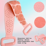 Sangle lave dos 60x7cm brosse corps en silicone double face exfoliant et masseur pour douche et bain massage brosse de bain rose