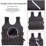 Gilet lesté 55x44cm 50kg gilet lesté réglable veste lestée convient à divers exercices de fitness gilet d'équipement de fitness