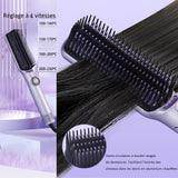 Brosse lissante pour cheveux violet 60w 4 réglages de température affichage numérique lisseur cheveux brosse soufflante 2 en 1