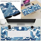 Tapis de souris 80x30x0.3cm grand tapis de souris de jeu avec surface en caoutchouc antidérapant imperméable pour maison art bleu