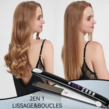 Fer à lisser 30x3,5x2,5cm 65W adaptée aux cheveux secs ou mouillés avec écran LCD et 4 réglages de température réglables noir