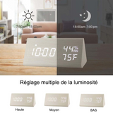 Réveil numérique 3 vitesses réglage reveil avec 3 alarme réveil mémoire,commande vocale,température humidité,calendrier fonction