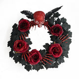 Couronne de crânes d'Halloween 45*45CM  Simulation de rose  Motif de crâne  Convient à la décoration d'une fête d'Halloween