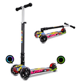 Trottinette enfant noir 3 hauteurs de levage 3 roues silencieuses roues clignotantes mouvement flexible facilité d'utilisation
