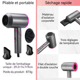 Sèche-cheveux 1800 W Réglage de la température à 3 vitesses Sèche-cheveux haute efficacité Souffleur à ions négatifs à lumière bleue