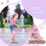 Patins à roulettes pointure 38-41cm avec sac rangement casque et protections résistant à l'usure et respirant flash coloré rose