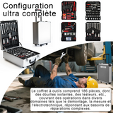 Boîte à outils 186 pièces clé/manche à cliquet/tournevis/ciseaux/pinces/ruban adhésif etc avec roulettes convient la réparation