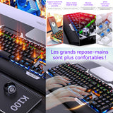 Clavier de jeu en métal avce repose-poignet et rétroéclairé LED 104 touches clavier mécanique filaire multifonction durable