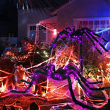 Toile d'araignée rougeoyante d'Halloween Toile d'éventail triangulaire Grande araignée en peluche réaliste Grande araignée