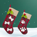 Bas de Noël 47cm*25cm 2pcs Motif quadrillé rouge et vert Tissu tricoté  Motif de dessin animé   Convient à la décoration de Noël