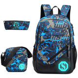 Sac à dos scolaire 45x30x15cm graffiti three-piece plaid backpack casual computer travel USB glow-in-the-dark schoolbag cartable