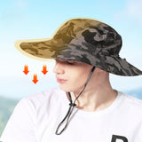 Chapeau de soleil camouflage à larges bords chapeau rond protection solaire extérieure chapeau de pêcheur chapeau de soleil d'été